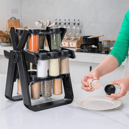 360° Rotating Ferris Wheel Spice Rack with 18 Glass Jars - Yalla Deals