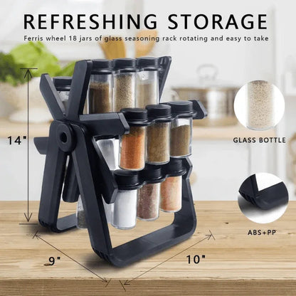 360° Rotating Ferris Wheel Spice Rack with 18 Glass Jars - Yalla Deals