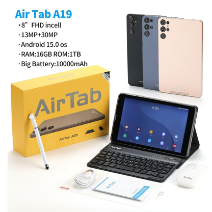 جهاز لوحي AirTab A19 بشاشة FHD مقاس 8 بوصة، وذاكرة وصول عشوائي (RAM) سعة 24 جيجابايت، وسعة تخزين 1 تيرابايت، يعمل بنظام أندرويد الذكي
