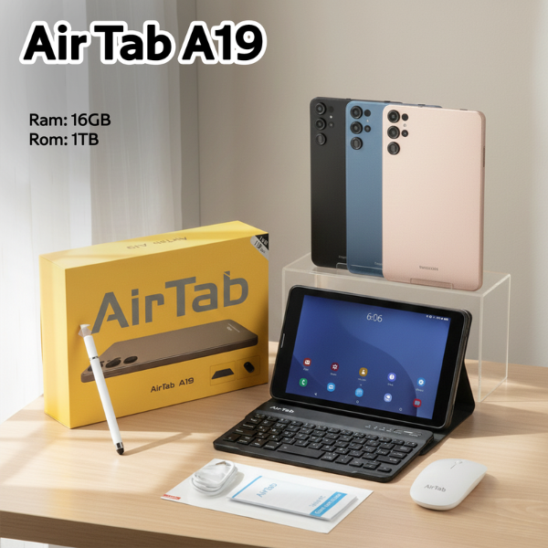 جهاز لوحي AirTab A19 بشاشة FHD مقاس 8 بوصة، وذاكرة وصول عشوائي (RAM) سعة 24 جيجابايت، وسعة تخزين 1 تيرابايت، يعمل بنظام أندرويد الذكي