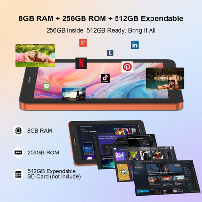 جهاز لوحي C idea CM517 Air بشاشة 7 بوصة IPS وذاكرة وصول عشوائي 8 جيجابايت وسعة تخزين 256 جيجابايت ومعالج رباعي النواة يدعم الواي فاي