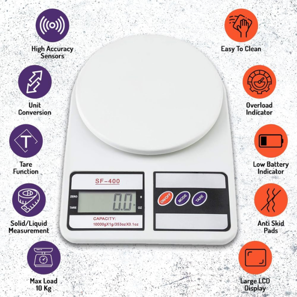 Digital Kitchen Scale & Food Weight Machine up to 10kg Capacity SF-400