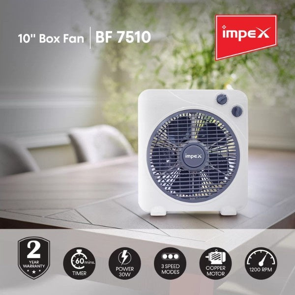 Impex 10 inch box fan BF 7510 white table fan with timer