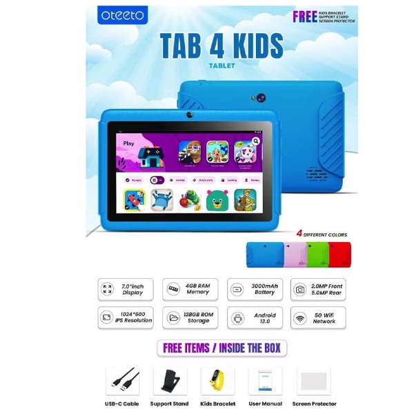 Oteeto Tab 4 Kids Tablet Wi Fi 4Gb 128Gb Blue box