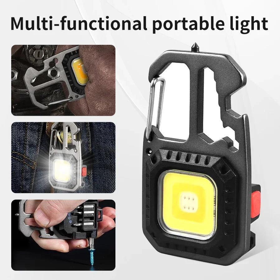 Mini LED Light Rechargeable Keychain With Portable Pocket Wrench Screwdriver