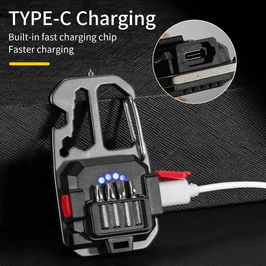 Mini LED Light Rechargeable Keychain With Portable Pocket Wrench Screwdriver