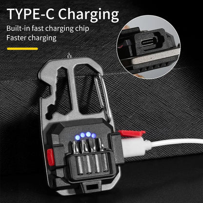 Mini LED Light Rechargeable Keychain With Portable Pocket Wrench Screwdriver