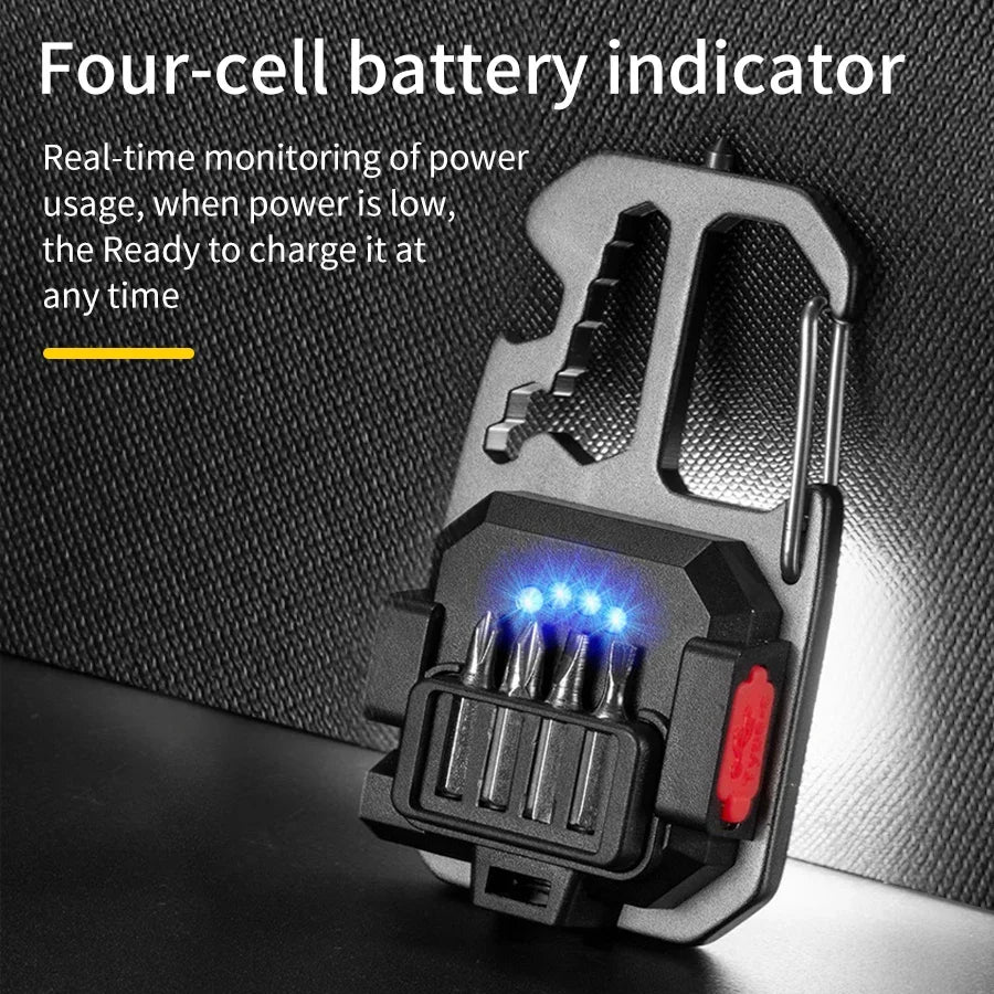 Mini LED Light Rechargeable Keychain With Portable Pocket Wrench Screwdriver