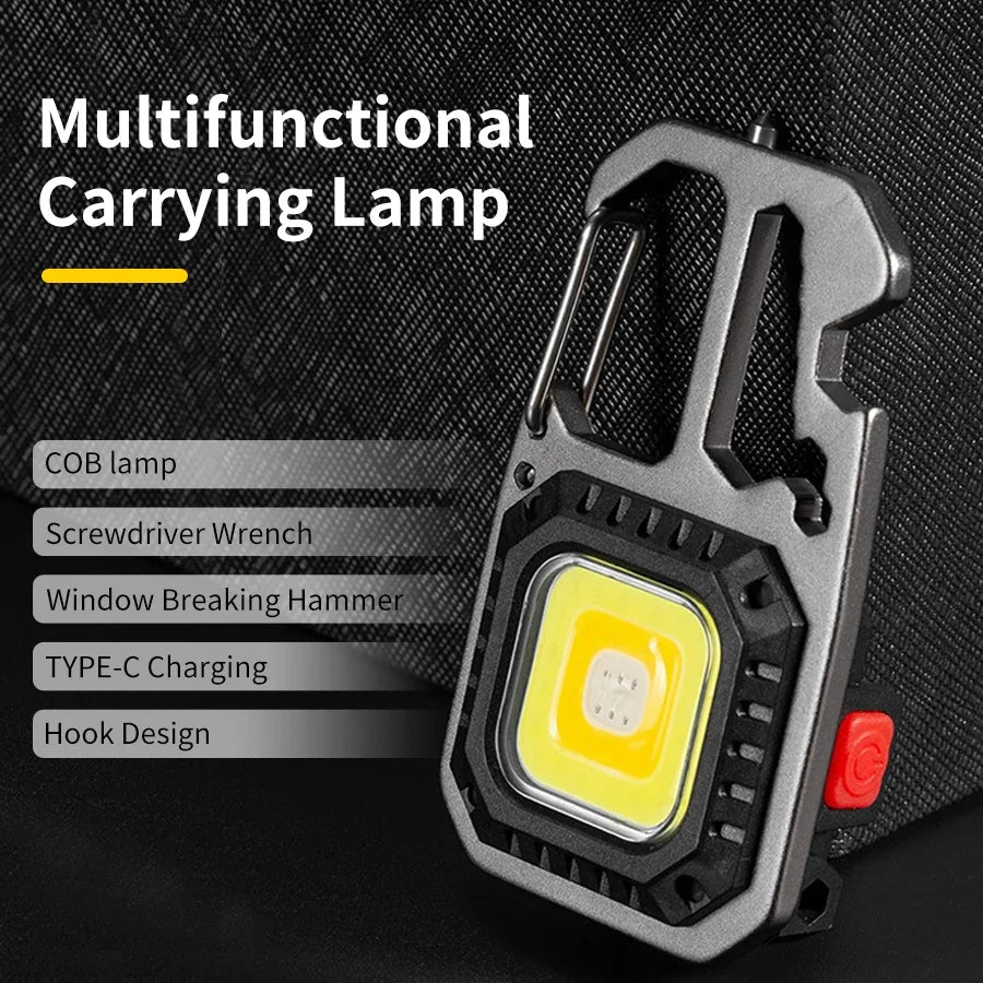 Mini LED Light Rechargeable Keychain With Portable Pocket Wrench Screwdriver