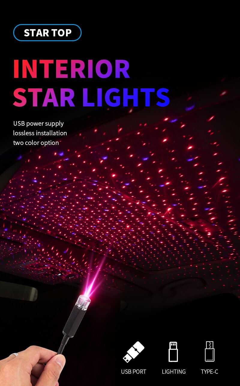 USB Powered LED Starry Sky Lamp Car Laser Star Roof Light 5V