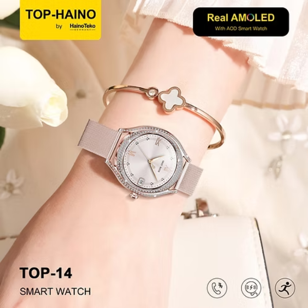 Women smartwatch rose gold pink with modern features and sleek design