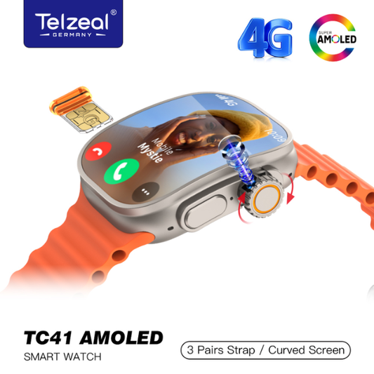 Telzeal TC41 4G Smartwatch 2.2 Inch AMOLED Curved Display SIM Support Camera 3 Straps