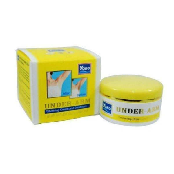 Yoko Under Arm Whitening Cream and Deodorant packaging on a white background