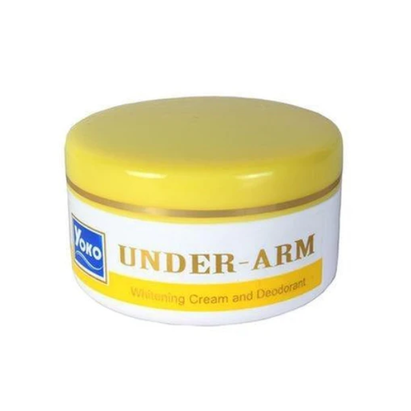 Jar of Yoko Under-Arm Whitening Cream and Deodorant with yellow lid on a white background