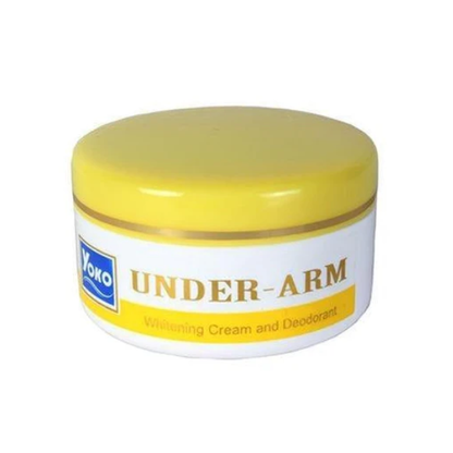 Jar of Yoko Under-Arm Whitening Cream and Deodorant with yellow lid on a white background
