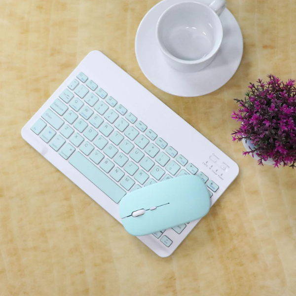 Light blue keyboard and mouse