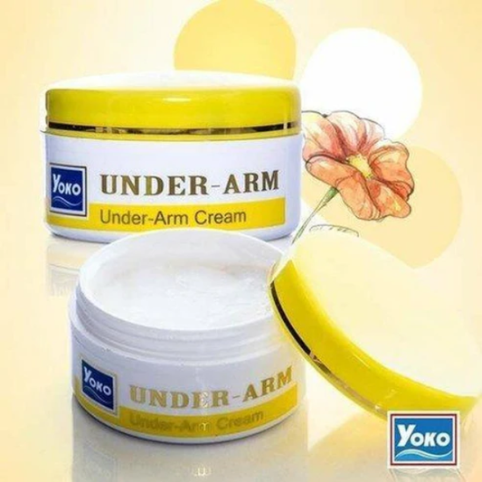 Yoko Under-Arm Cream jar with a yellow lid on a light background