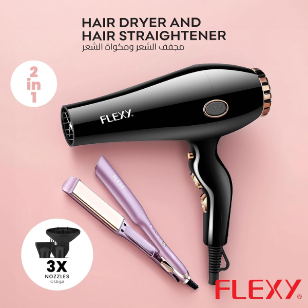 Flexy 2 in 1 hair styling set dryer and straightener