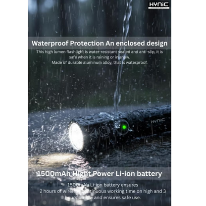 Hynic rechargeable flashlight with 1500mAh battery and strong beam