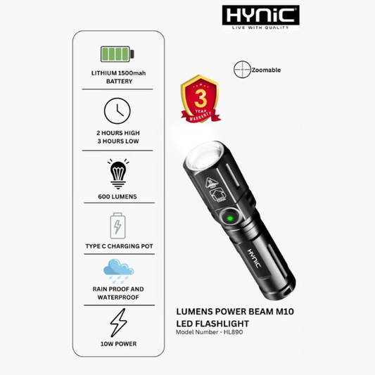 Hynic M10 LED flashlight 600 lumens rechargeable tactical torch